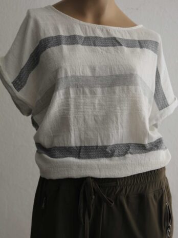 Bluse „Made in Italy“ 40 in Weiß|Grau gestreift Leinen und Baumwolle