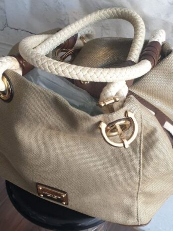 Tasche “ Michael Kors “ in Gold/Braun Textil/Leder Maße Breite ca 40cm Höhe ca 25cm