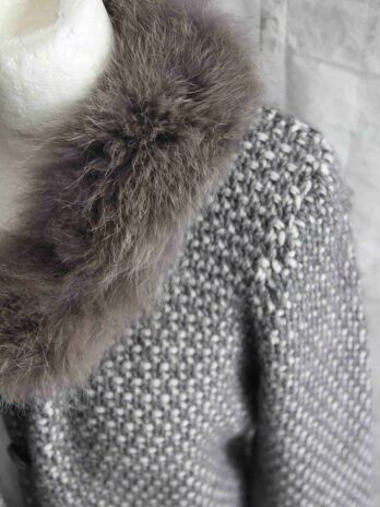 Strickjacke „Sem Per Lei“Größe 40 in Grau|Weiß mit abnehmbarem Kragen 50% Wolle 20% Alpaka