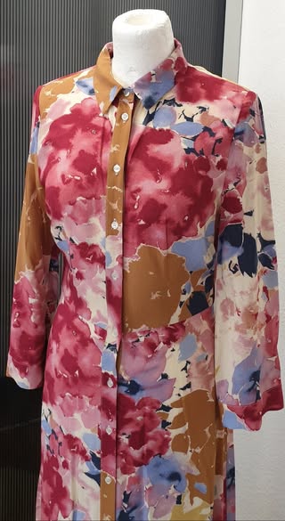 Kleid " Soaked in Luxury " Größe 36 in Weinrot/Camel/Hellblau/Beige floral gemustert NEU! 100% Viscose – Bild 3