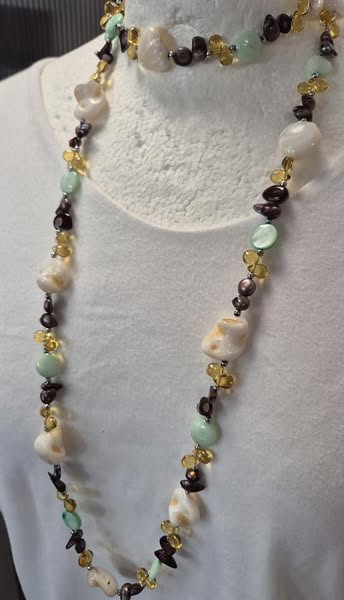 Kette " Bijou Brigitte " in Beige/Mint/Gelb/Braun – Bild 2