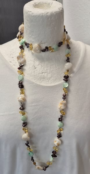 Kette " Bijou Brigitte " in Beige/Mint/Gelb/Braun