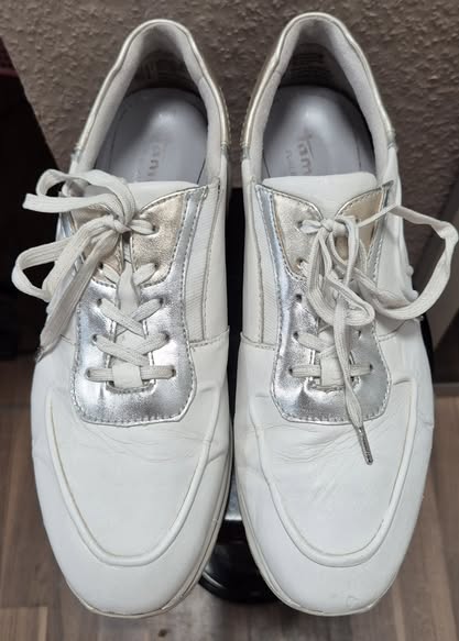 Sneakers " Tamaris " Größe 41 in Weiß/Silber/Gold/Leder