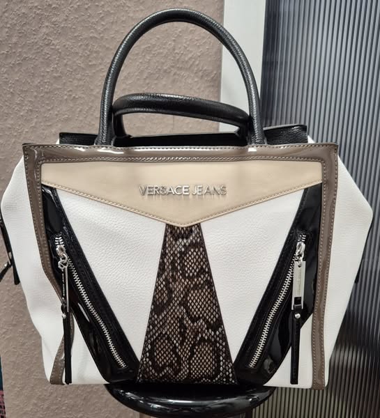 Tasche " Versace Jeans " in Weiß/Schwarz/Beige/Animalprint NEU! Breite ca 46cm Höhe ca 29cm