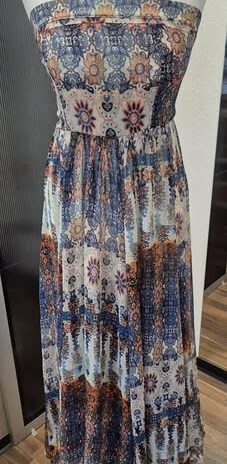 Maxikleid “ Please “ Größe 36 in Blau/Orange gemustert