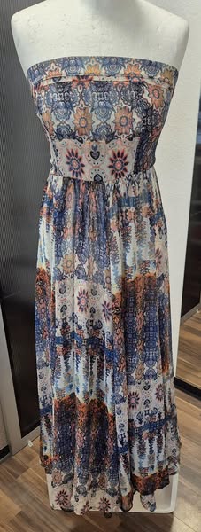 Maxikleid " Please " Größe 36 in Blau/Orange gemustert