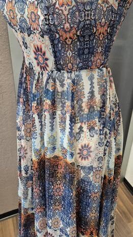 Maxikleid “ Please “ Größe 36 in Blau/Orange gemustert