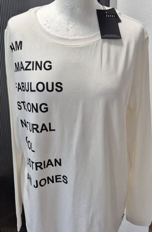 Shirt “ Jones “ Größe L in Offwhite/Schwarz/Print NEU! 95% Viscose