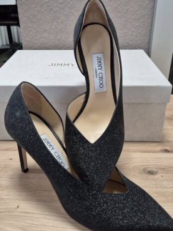 Schuhe “ Jimmy Choo London “ Größe 38 in Schwarz/Leder glänzend mit Schuhsack