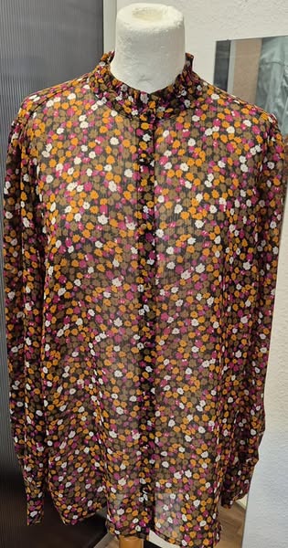 Bluse " Modström " Größe 40 in Magenta/Curry/Oliv gemustert