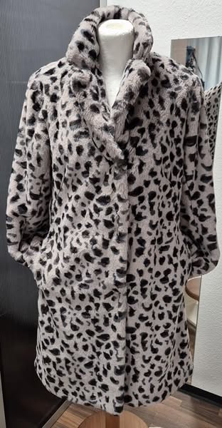 Mantel " Frieda & Freddies " Größe 36 in Taupe/Animalprint Webpelz Fake-Fur