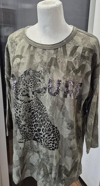 Shirt " Monari " Größe 38/40 in Khaki/Schwarz Print 45% Viscose 45% Modal
