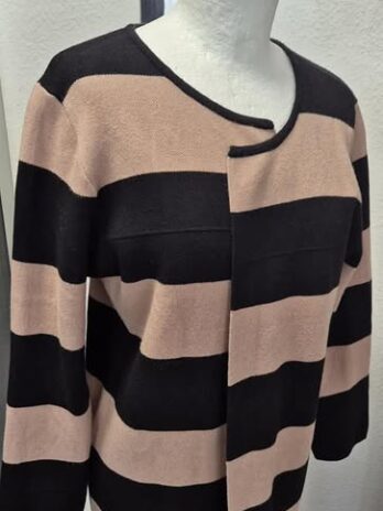 Strickmantel “ Naiiv “ Größe L in Schwarz/Camel Blockstreifen 55% Viscose verschlusslos
