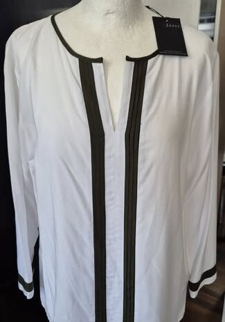 Bluse “ Jones “ Größe 40 in Weiß/Olivgrün NEU! 71% Viscose