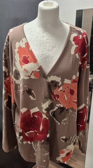 Cardigan " Gerry Weber " Größe 42 in Mocca/Beige/Tettacotta gemustert 80% Baumwolle