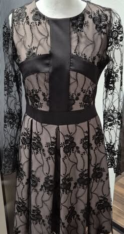 Kleid “ La Fama Fashion “ Größe 38 in Schwarz/Mocca/Spitze 35% Baumwolle