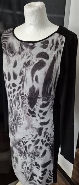 Strickkleid " Luisa Cerano " Größe 36 in Schwarz/Schlamm/Animalprint Viscose – Bild 2