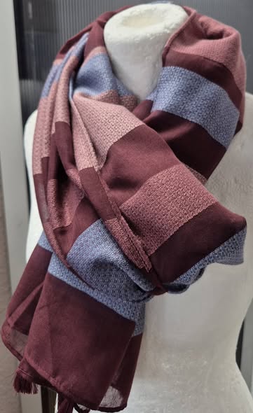 Schal " Tom Tailor " in Rosa/Hellblau/Borbeaux gestreift Viscose – Bild 2