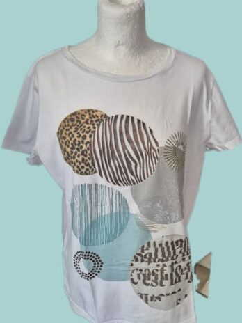 Shirt “ Aust “ Größe 40/42 in Weiß/Türkis/Animalprint Baumwolle