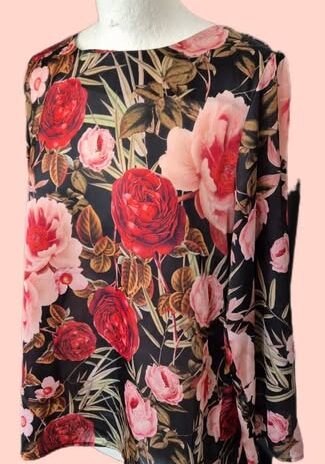 Bluse “ Hallhuber “ Größe 36 in Schwarz/Rot/Rosa/Floral gemustert