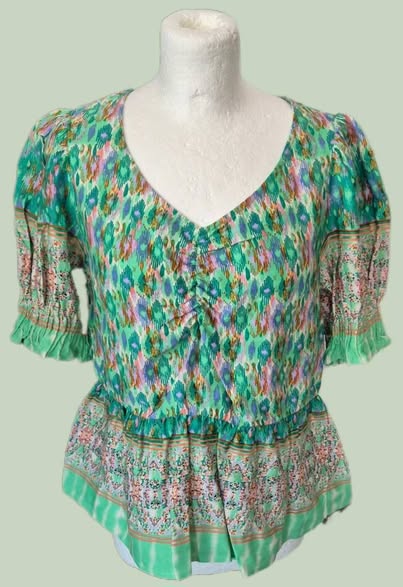 Bluse " Cream " Größe 38 in Grün/Bunt gemustert Baumwolle