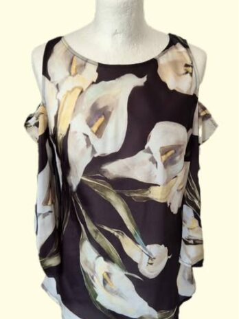 Bluse “ Rinascimento “ Größe 36 in Schwarz/Gelb/Khaki/Floral gemustert Cut-Outs/Ärmel