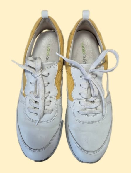Sneakers " Waldläufer " Größe 39 (Weite H) in Weiß/Gelb/Leder – Bild 2