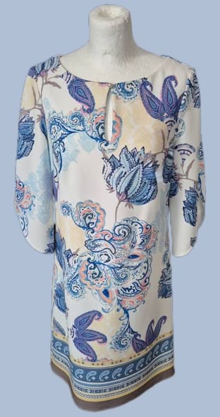 Kleid " Comma " Größe 36 in Weiß/Blau/Gelb gemustert