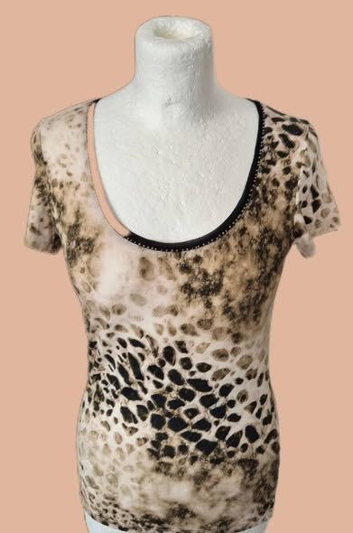 Shirt " Comma " Größe 36 in Beige/Schwarz/Braun/Animalprint 96% Viscose