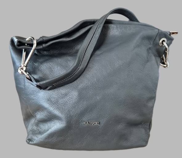 Tasche " Lasocki " in Anthrazitgrau/Leder Breite ca 39cm Höhe ca 34cm
