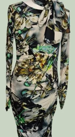 Kleid mit Schal “ Jones “ Größe 36 in Grün/Bunt gemustert 93% Viscose