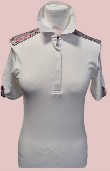 Poloshirt " Golfino " Größe 36 in Weiß/Schwarz/Coralle gemustert 95% Polyamide