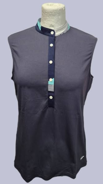 Shirt " Marie-Valois Paris " Größe 38 in Dunkelblau/Weiß/Türkis gemustert 95% Polyamide