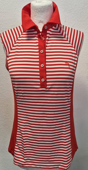 Poloshirt " Chervò " Größe 38 in Rot/Weiß gestreift 95% Polyamide