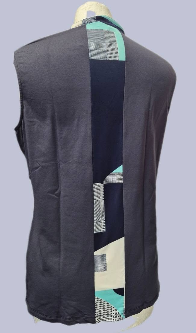 Shirt " Marie-Valois Paris " Größe 38 in Dunkelblau/Weiß/Türkis gemustert 95% Polyamide – Bild 2
