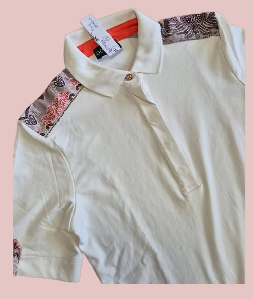 Poloshirt " Golfino " Größe 36 in Weiß/Schwarz/Coralle gemustert 95% Polyamide – Bild 2