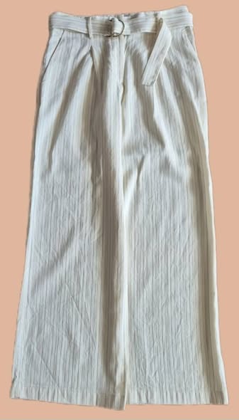 Hose mit Gürtel" Liu-Jo " Größe 38 in Beige/Camel gestreift weites Bein 60% Leinen