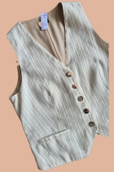 Gilet " Liu-Jo " größe 38 in Beige/Camel gestreift 60% Leinen – Bild 2