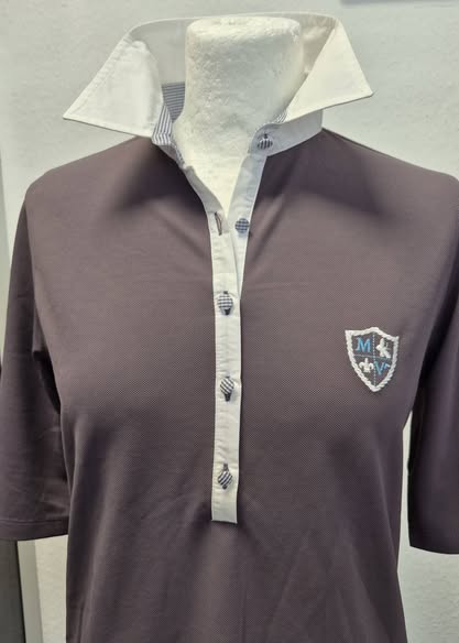 Poloshirt " Marie-Valois Paris " Größe 38 in Taupe/Weiß 100% Polyamide – Bild 2