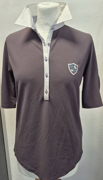 Poloshirt " Marie-Valois Paris " Größe 38 in Taupe/Weiß 100% Polyamide