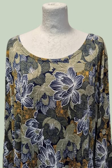 Shirt " Gerry Weber " Größe 46 in Dunkelblau/Khakigrün/Gelb gemustert Viscose – Bild 2
