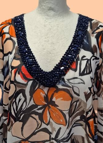 Tunikabluse “ Madeleine “ Größe 46 in Blau/Terracotta/Nude/Rot bestickt Viscose