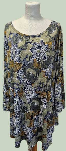 Shirt " Gerry Weber " Größe 46 in Dunkelblau/Khakigrün/Gelb gemustert Viscose
