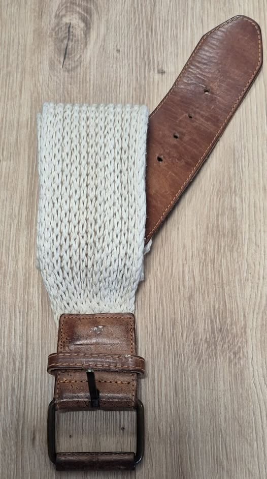 Gürtel " Stefanel " in Cognac/Beige Leder&Textil Länge ca 85cm