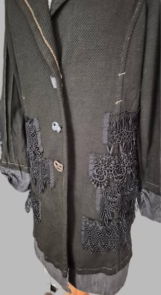 Longblazer " Bottega " Größe 38/40 in Schwarz/Anthrazitgrau 33% Viscose – Bild 2