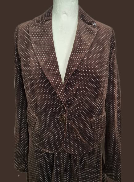 Kostüm " So French " Größe 36/38 in Schokobraun/Petrol/Samt getupft (Blazer Gr.36 Rock Gr.38) – Bild 2
