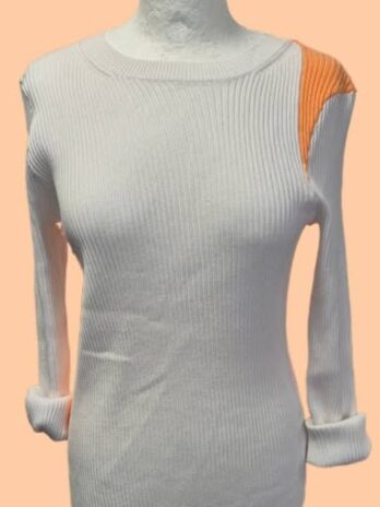 Rippstrickpulli “ DKNY “ Größe 38/40 in Weiß/Orange 75% Viscose