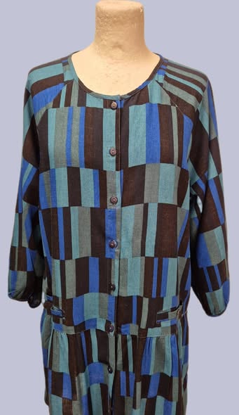Blusenjacke " Gudrun Sjöden " Größe 38/40 in Petrol/Royalblau/Schwarz gemustert NEU! 80% Viscose 20% Leinen – Bild 2