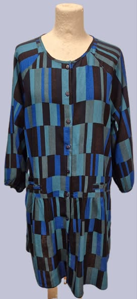 Blusenjacke " Gudrun Sjöden " Größe 38/40 in Petrol/Royalblau/Schwarz gemustert NEU! 80% Viscose 20% Leinen
