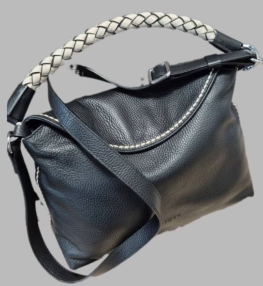 Tasche " Visona " in Schwarz/Leder Breite ca 38cm Höhe ca 29cm – Bild 2